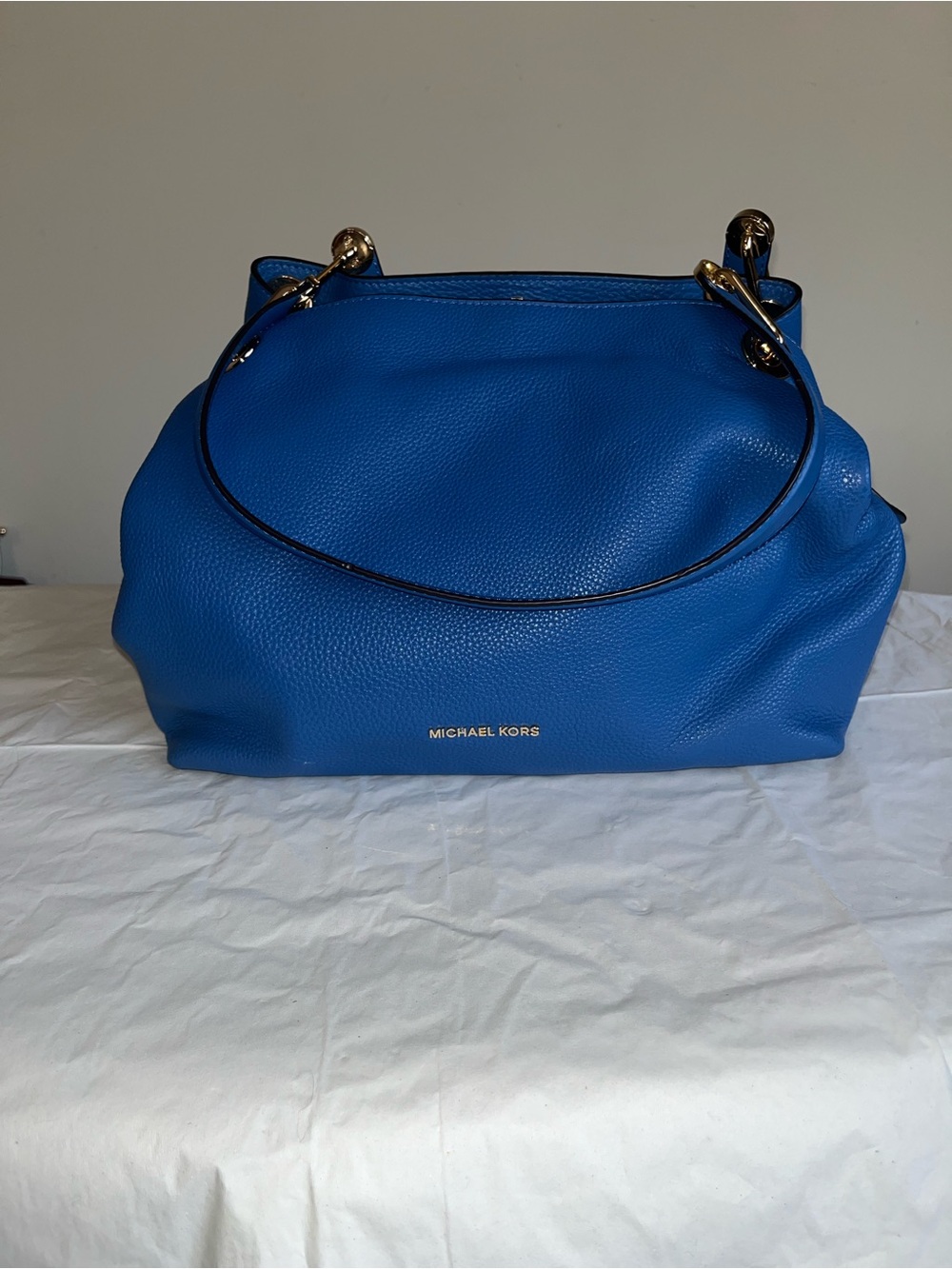 Michael Kors Cobalt Blue Pebbled Leather Shoulder Bag with Gold Hardware